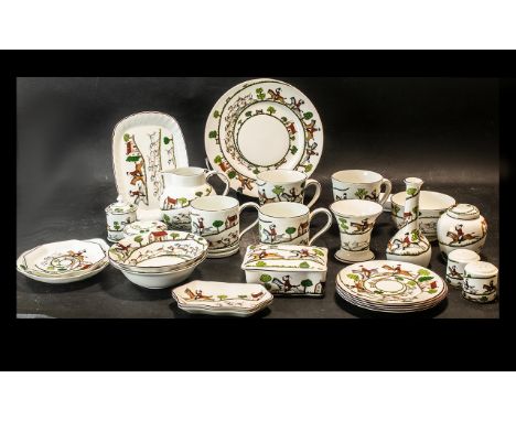 Coalport 'Hunting Scene' Bone China Collection, comprising 8" x 6" tray, four trinket/pin trays, 9" x 3" tray, 2 x 6" diamete