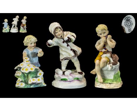 Royal Worcester Fine Trio of Hand Painted Figures. Each Figure Depicts a Month of the Year. Comprises 1/ ' May ' Model No 345