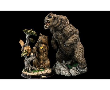 Two Decorative Ceramic Bear Figures, comprising a large Grizzly Bear in upright position, measures 14" tall, from the Endange