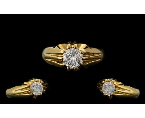 Gents 18ct Gold Single Stone Diamond Ring, Gypsy Setting. Full 18ct - 750 Hallmark to Interior of Shank. The Round Brilliant 