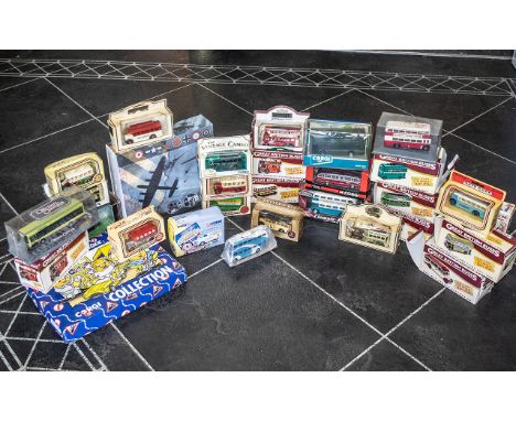 Collection of Die Cast Models, including Teamsters Classic Bus, Corgi 96905 Advance Booking Vehicle, Corgi Vintage Cameo Bus,