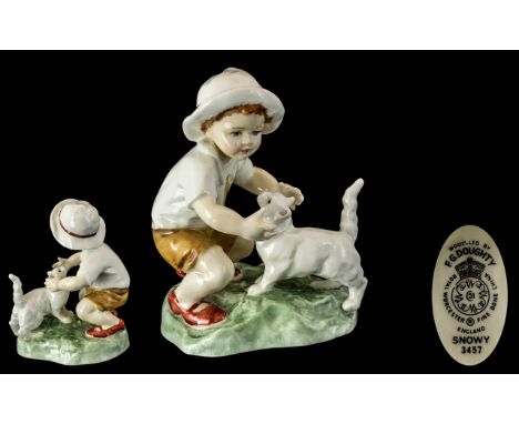 Royal Worcester - Early Hand Painted Figure ' Snowy ' White Shirt, Brown Tie and Shorts, Red Shoes. RW3457. Modeller Freda Do