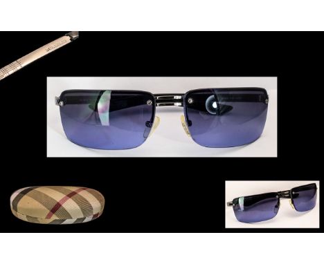 Burberry - Signed Vintage Ladies Sunglasses with Original Burberry Case, Blue Tint with Silvered Mounts. Excellent Condition.