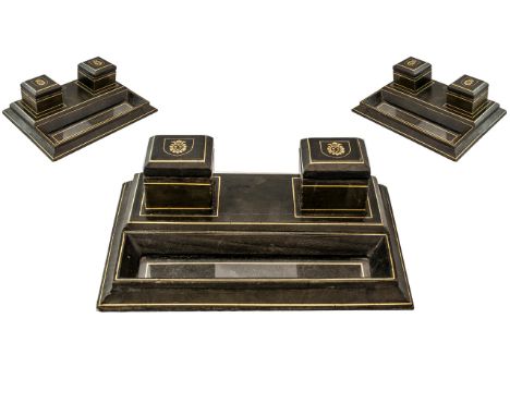 Lacquered &amp; Gold Gilt Inkwell/Desk Tidy.  Elegant inkwell/desk tidy, with gold gilt decoration. Measures 9" x 6", depth 6