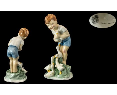 Royal Worcester Early Hand Painted Figure ' Young Farmer Boy Johnnie'. RW3433. Modeller Freda Doughty. Issued 1947 - 1953. He