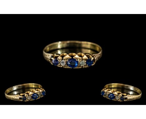 Victorian Period 1837 - 1901 18ct Gold Sapphire and Diamond Set Ladies Ring, Gallery Setting. Hallmarked Birmingham 1894, Als