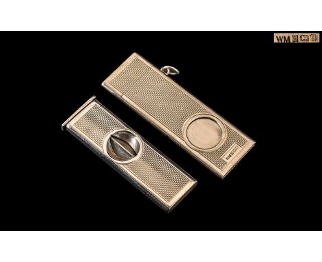 Elizabeth II - Modern Sterling Silver Engine Turned Cigar Cutter. Maker W.M. Hallmark Birmingham 1992. Condition As New Condi