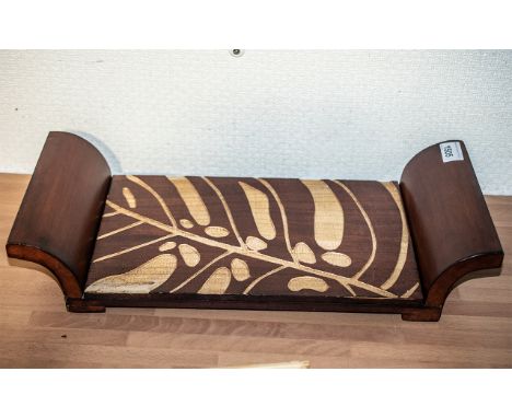 Vintage Mahogany Coloured Wooden Tray, with rolled sides and carved pattern of a branch with leaves.  18" long x 8.25" wide. 