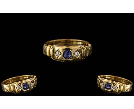 Victorian Period 1837 - 1901 Ladies 18ct Gold Sapphire and Diamond Set Ring, Excellent Design and Setting. Hallmark Birmingha