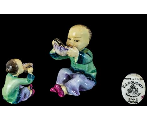 Royal Worcester Hand Painted Small Figure ' Children of The Nations ' China. RW3073. Date Mark 1942. Modeller Freda Doughty. 