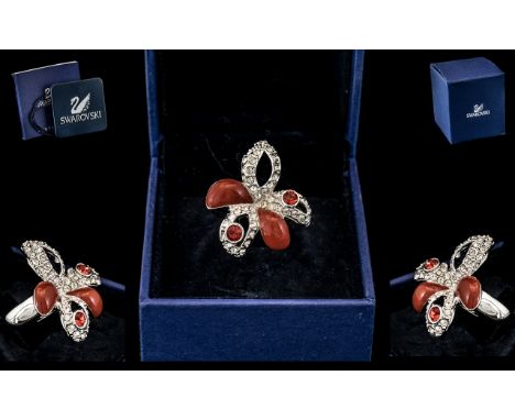 Swarovski Ring In Original Packaging. Lovely Statement Piece with Crystals and Brightly Coloured Stones. Lovely Design Throug