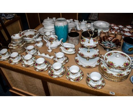 Royal Albert Bone China Old Country Rose ( 76 ) Part Tea and Dinner Service. Comprises 9 Large Dinner Plates, 1 x 3 Tier Cake