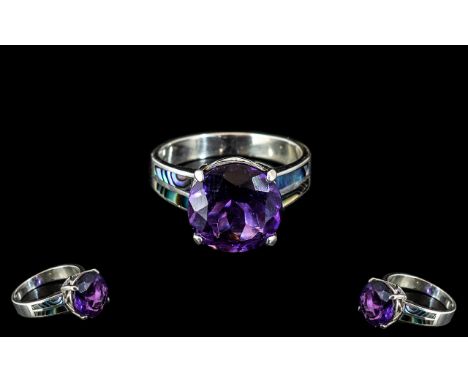 Amethyst Solitaire Style Ring, a round cut amethyst, of 6.25cts, being of a beautiful, rich purple hue, accented in a designe