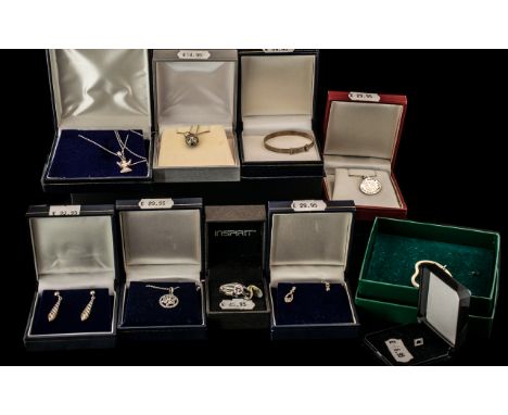 Good Collection of 925 Sterling Silver Jewellery In Boxes ( 10 ) In Total. Includes Angel Necklace, Child's Bracelet, Ring, E