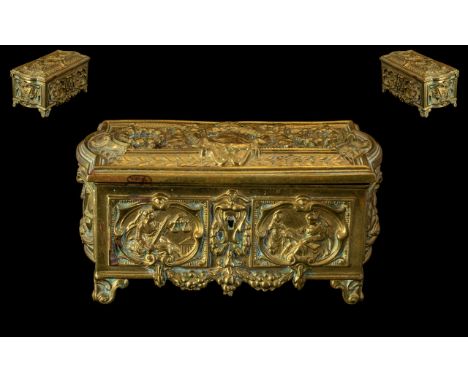 Victorian Period - Highly Decorated Superb Gilt Brass Lidded Casket, Commemorating Queen Victorias Diamond Jubilee 1897. Each
