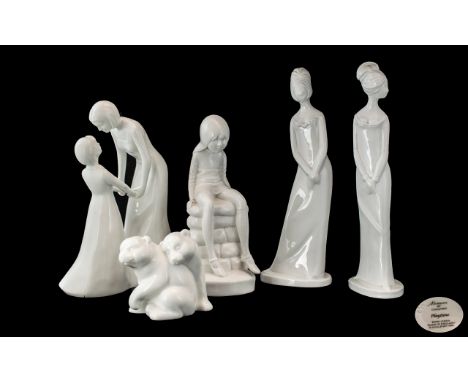 Spode and Coalport Collection of White Porcelain Figures ( 5 ) Figures In Total. Comprises 1/ Special Moments - Mother and Ch