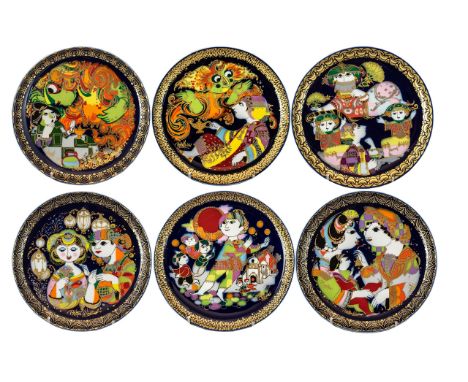Rosen-Thall-Bjorn Wiinblad Studio Line - Aladdin and His Lamp Hand Painted Wall Plaques. A Collection of ( 12 ) In Total. All
