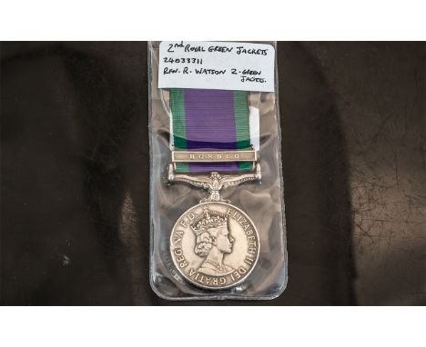 General Service Medal With Borneo Clasp, Awarded To 24033311 RFN R Watson 2 Green Jackets. 