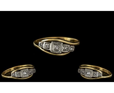 Art Deco Period Ladies 18ct Gold and Platinum - Elegant 1920's Diamond Set Dress Ring. Pave Setting, The Diamonds of Good Col