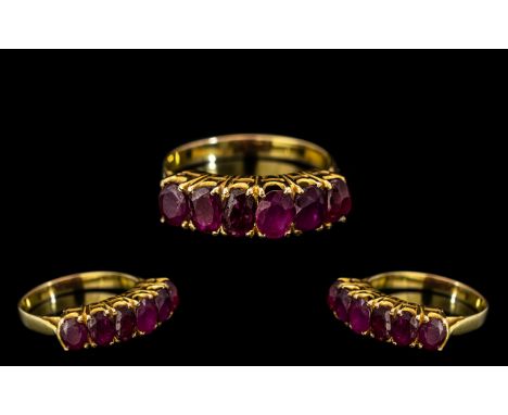 18ct Gold Superb Quality Burmese Ruby Set Ring gallery setting. The natural Burmese rubies of wonderful colour 'Pigeon Blood'