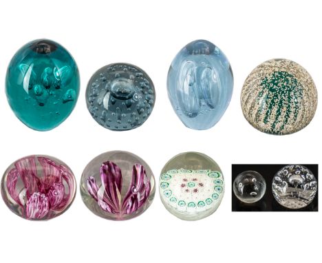 A Good Collection of Unsigned Vintage Glass Paperweights ( 10 ) In Total. Various Shapes, Designs and Sizes. Good Lot at Low 