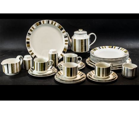Midwinter Tea Service comprising a Tea Pot, four cups and saucers, five side plates, eight sandwich/cake plates, three large 