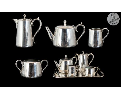 Elkington &amp; Co Fine Quality ( 5 ) Piece Silver Plated Tea Service, Including Large Tray. Teapot and Coffee Pot of Generou