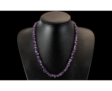 Amethyst Necklace. Early to Mid Century Amethyst Necklace In Natural Form, Screw Clasp, Lovely Colour, and Necklace In Gradua