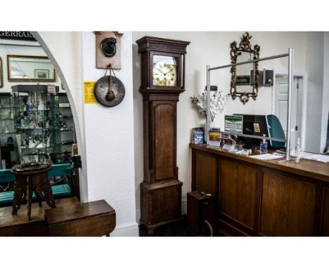 18th Century Oak Cased 30 Hour Long Case Clock, with 13'' brass dial marked Winstanley, Walton. Hood with blind fretwork and 