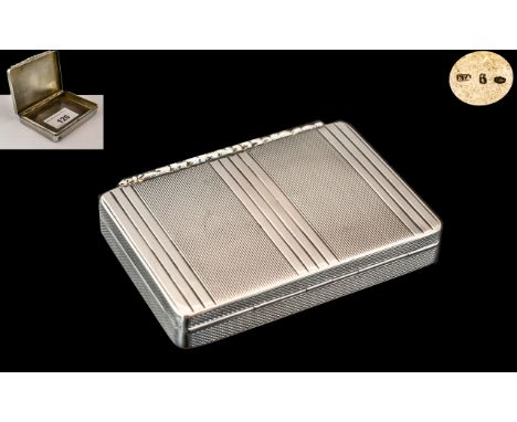 Art Deco Period KTA Austria 1920's Silver Engine Turned Rectangular Shaped Lidded Snuff Box of Wonderful Quality / Form. With