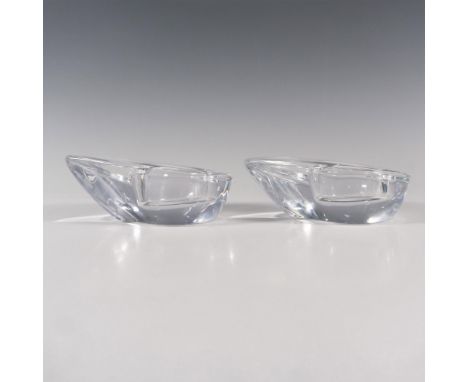 Thick clear crystal duo of tealights holders. Orrefors etched backstamp. Artist: Martti RytkonenDimensions: 5''L x 3.75''W x 