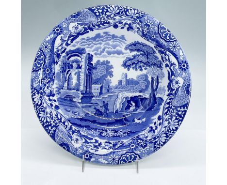 Bone china bowl with a lively blue and white scene of people and animals riverside. Copeland Spode backstamp. Dimensions: 2.7