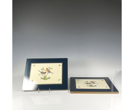 A set of 4 decorative table decor, featuring birds in the center, butterflies and insects on the corners, and a dark blue and