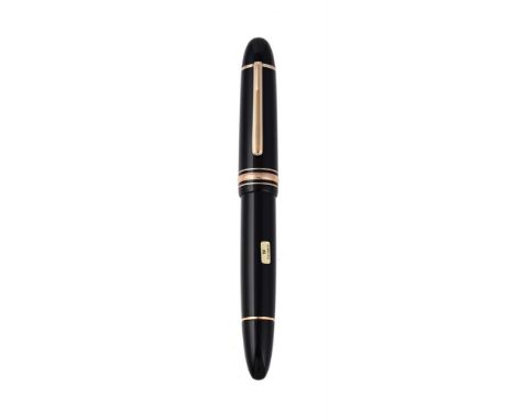 MONTBLANC, MEISTERSTÜCK, 149  A BLACK FOUNTAIN PEN   Cap and Barrel: With black resin cap and barrel, the cap with a gilt cli