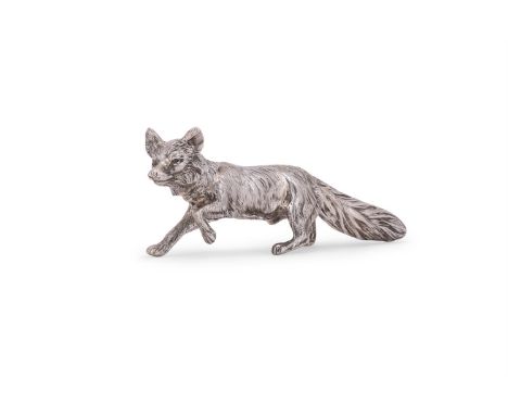 A SILVER COLOURED MODEL OF A FOX UNMARKED 24cm (9 1/2in) long 413g (13.3 oz)