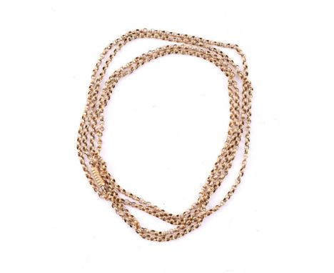 A 19TH CENTURY GOLD BELCHER LINK LONG CHAIN The textured gold belcher links to a reeded barrel clasp, unmarked Size/dimension