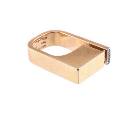 REY URBAN FOR AGE FAUSING, A 1970S DANISH DIAMOND SET RING The modernist ring with a raised rectangular panel to a polished s