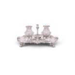 A VICTORIAN SILVER SHAPED OBLONG INKSTAND