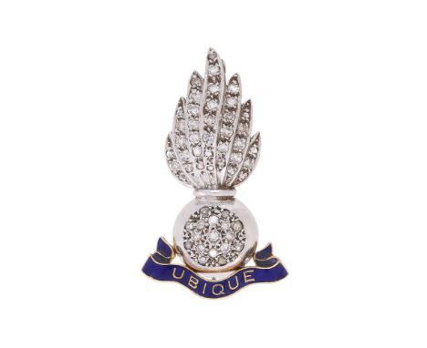 REGIMENTAL INTEREST, ROYAL ARTILLERY, A DIAMOND AND ENAMEL SWEETHEART BROOCH  The motif pavé set with eight cut and rose cut 