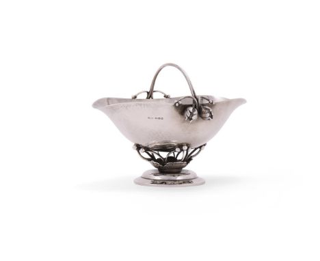 A DANISH SILVER OVAL PEDESTAL SUGAR BASKET GEORG JENSEN, MODEL NO. 235B, MARK FOR 1933 - 1944 The loop handle with floral ter