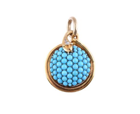 A VICTORIAN GOLD, DIAMOND AND TURQUOISE SERPENT PENDANT  CIRCA 1870  The central circular bombé panel pave set with graduated