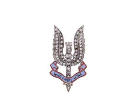 REGIMENTAL INTEREST, SPECIAL AIR SERVICE (SAS), JOHN WILLIAM BARRETT, A DIAMOND AND ENAMEL BROOCH  LONDON 1975 The eight cut 