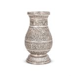 AN INDIAN SILVER LARGE BALUSTER VASE