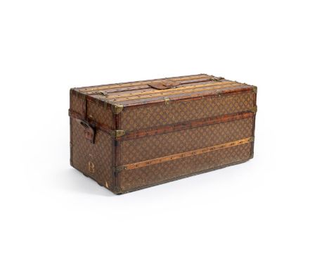 LOUIS VUITTON  A MONOGRAMMED COATED CANVAS HARD TRAVELLING TRUNK, NO. 147635, 20TH CENTURY With leather and brass trim, wood 