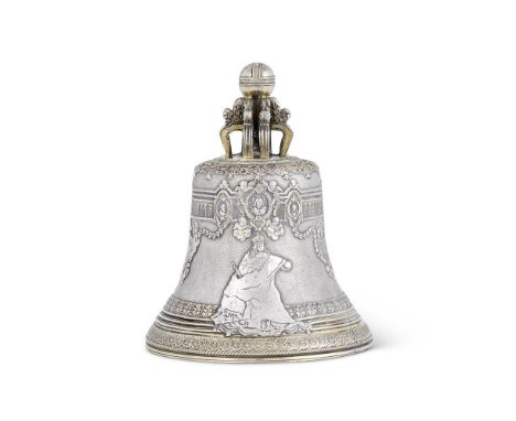 A RUSSIAN SILVER AND SILVER GILT MODEL OF THE TSAR BELL SAIKOV, ASSAY MASTER POSSIBLY ANDREI KOVALSKY, MOSCOW 1850, 84 ZOLOTN