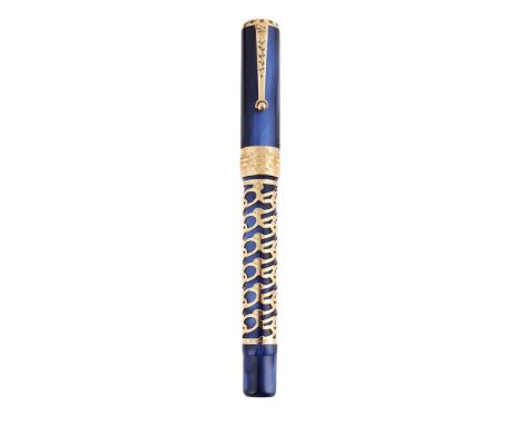 MONTEGRAPPA, THE EUROPEAN COMMUNITY'S 50TH ANNIVERSARY  A LIMITED EDITION GOLD COLOURED AND BLUE LACQUER FOUNTAIN PEN, NO. 08