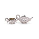 Y A GEORGE IV SILVER LOBED CIRCULAR TEA POT AND SUGAR BOWL