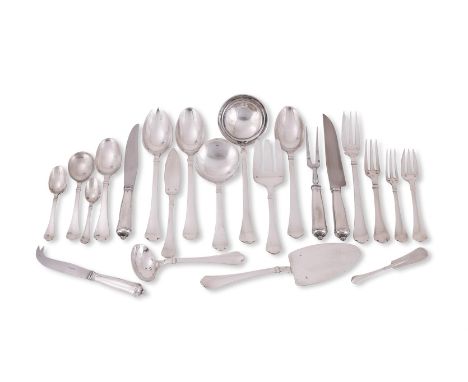 A FRENCH ELECTRO-PLATED CARDINAL PATTERN TABLE SERVICE PUIFORCAT, 20TH CENTURY Comprising:  Fourteen table forks Twenty three