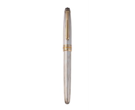 MONTBLANC, MEISTERSTÜCK, SOLITAIRE  A SILVER COLOURED BALLPOINT PEN   Cap and Barrel: The silver coloured striated cap and ba