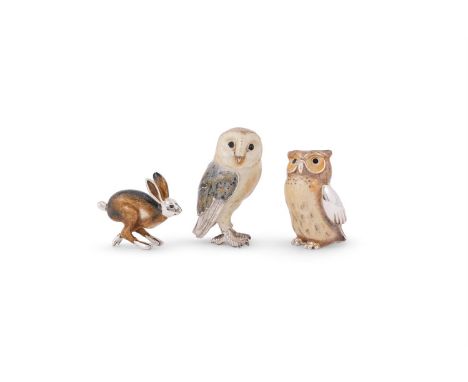 THREE SILVER AND ENAMEL MODELS OF ANIMALS To include: a silver and enamel rabbit, sponsor's mark for Casa Julia International